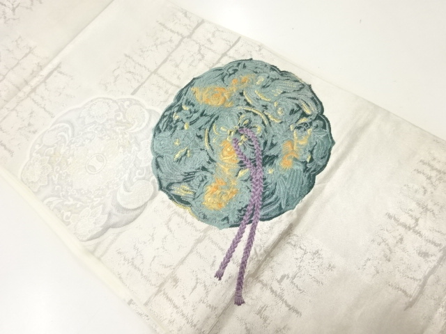 リサイクル　石畳に鏡裏・鳳凰模様織出し袋帯